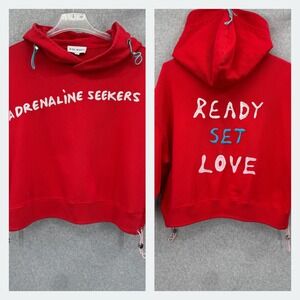 Mira Mikati Adrenaline Seekers Embroidered Cropped Hoodie Sweatshirt US Size 8